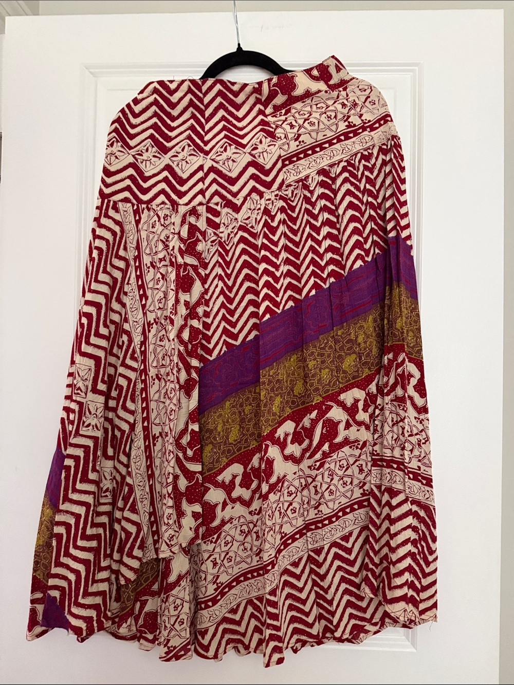 Red & Cream Printed Circle Skirt with Purple and Gold Bands